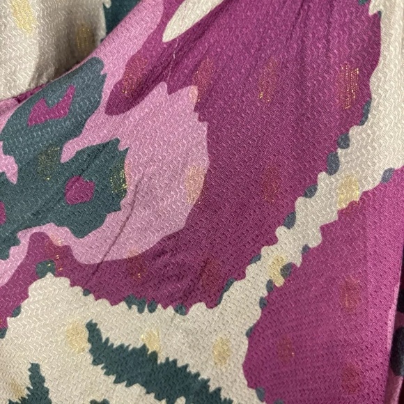 Oliphant Balloon Waisted Mini Patola Purple Small S Floral Gold Pleated Skirt - Picture 7 of 9